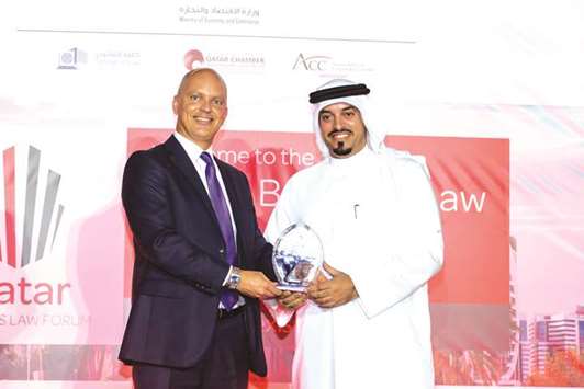 Al-Khulaifi receiving the u20182018 Legal Department of the Yearu2019 award at the annual Qatar Business Law Forum and Awards ceremony, which was held in Doha recently.