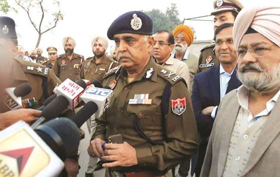 Punjab Director General of Police Suresh Arora speaks to reporters after the grenade attack in Amritsar yesterday.