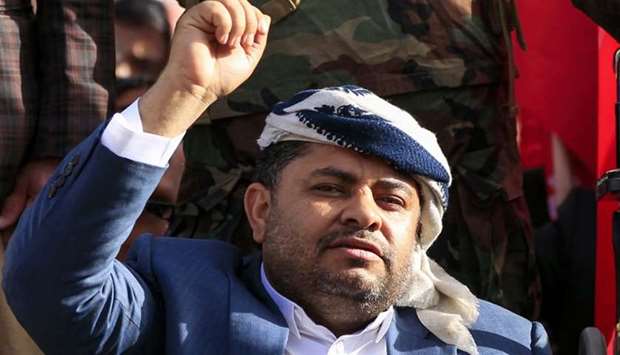 Mohammed Ali al-Houthi, head of the Huthi rebels' Supreme Revolutionary Committee, gestures while attending a rally in Sanaa commemorating the fourth anniversary of their takeover of the Yemeni capital and marking the day of Ashura on September 20, 2018.
