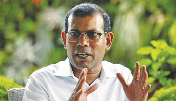 Mohamed #Nasheed speaks during an interview with #Reuters.