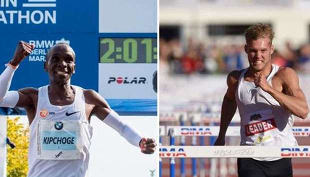 Eliud Kipchoge and Kevin Mayer
