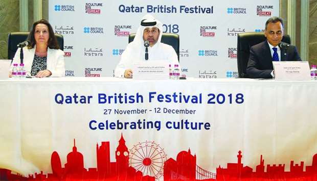 From left: British Council director Sam Ayton, Katara general manager Dr Khalid bin Ibrahim al-Sulaiti, and British ambassador Ajay Sharma at the British Council in Qatar press conference. PICTURE: Jayaram