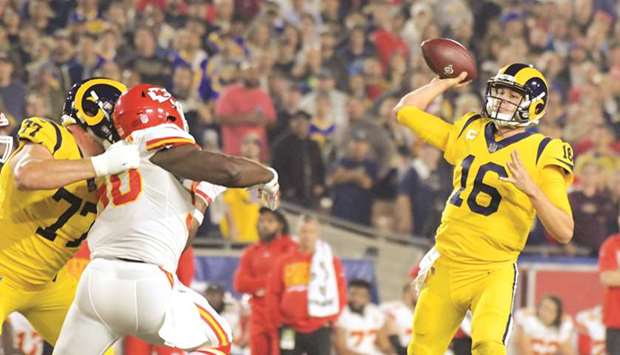 LA Ramsu2019 quarterback Jared Goff (right) throws a pass against Kansas City Chiefs. (USA TODAY Sports)