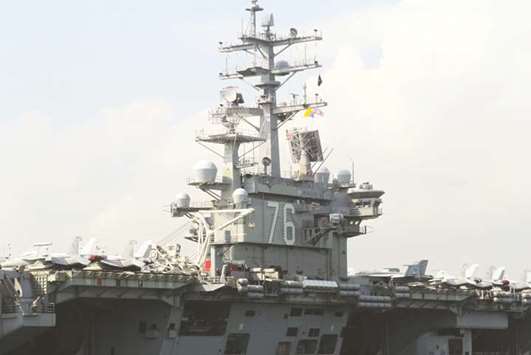 US Navy aircraft carrier USS Ronald Reagan is seen during its visit to Hong Kong, China, yesterday.