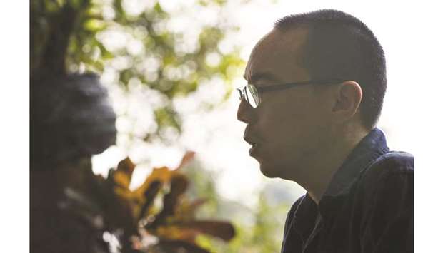 Thai director Apichatpong Weerasethakul speaking during an interview in Nakhon Pathom.