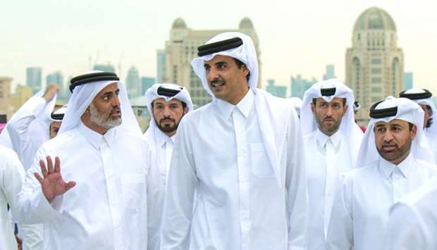 His Highness the Amir Sheikh Tamim bin Hamad al-Thani Friday afternoon visited the 8th Katara Traditional Dhow Festival being held the Katara beach. During the visit, the Amir viewed the presentations on the Qatari maritime heritage, the maritime folklore of participating countries, traditional industries, activities and heritage competitions, exhibitions and markets focusing on maritime heritage.