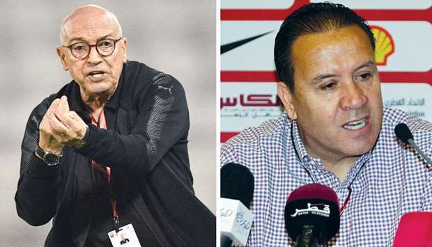 Al Sadd coach Jesualdo Ferreira and Duhail coach Nabil Maaloul.
