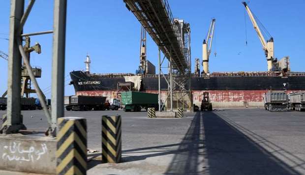 A picture taken on November 22, 2018, shows a partial view of the port of the Red Sea city of Hodeidah