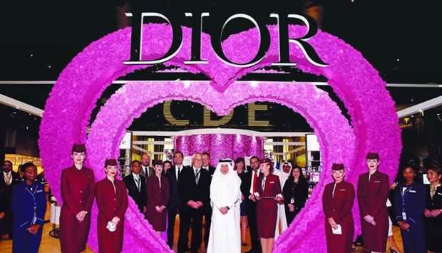 Qatar Airways Group Chief Executive Akbar al-Baker and Dior in-house perfumer and creator Francois Demachy, along with a number of dignitaries, diplomats and other HIA, Dior and QDF officials, at the Dior Les Parfums podium.