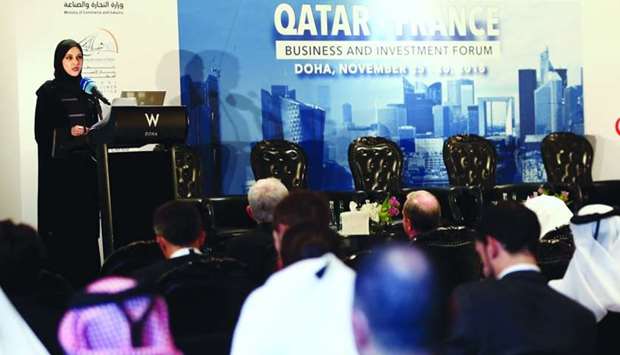 Sheikha Alanoud delivering a speech during the u2018Qatar-France Business and Investment Forumu2019 held at the W Doha Hotel. PICTURE: Ram Chand