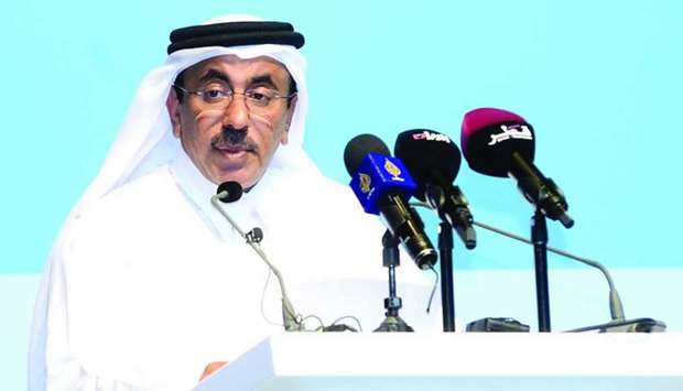 HE the Minister of Transport and Communications Jassim Seif Ahmed al-Sulaiti at the inaugural session of the ITSC yesterday.