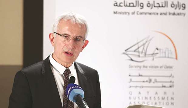 France-Qatar Business Council chairman Guillaume Pepy delivering a speech at the u2018Qatar-France Business and Investment Forumu2019 held in Doha yesterday. PICTURE: Ram Chand