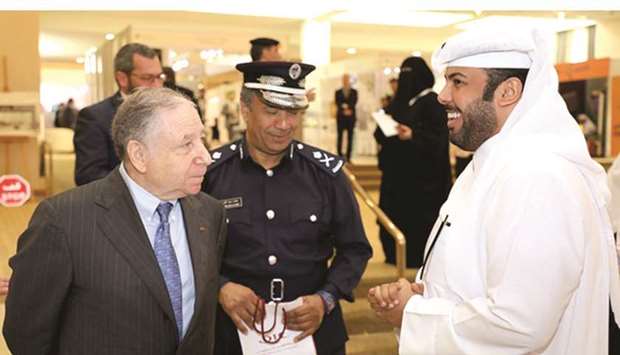 Ahmed Jarboey with Major General Mohamed Saad al-Kharji, director-general at the General Directorate of Traffic, and Jean Todt, the United Nations secretary-generalu2019s special envoy for road safety and president of International Automobile Federation, at the conference venue.