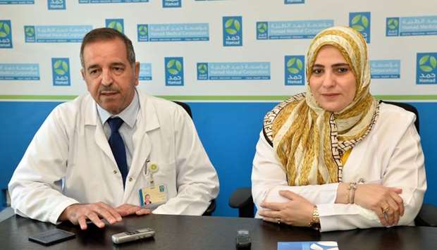 Dr Mahmoud Zirie and Manal Musallam Othman at the press conference.