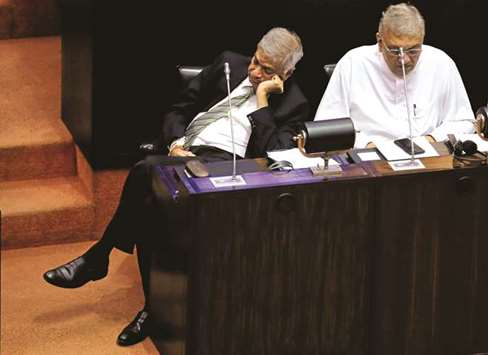 Sri Lankau2019s ousted prime minister Ranil Wickremesinghe is seen in the parliament in Colombo.