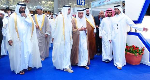 Dignitaries undertaking a tour of the Doha International Book Fair yesterday.