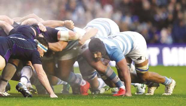 A general view of a scrum during Argentina-Scotland match at Murrayfield, Edinburgh, on November 24, 2018. (Reuters)