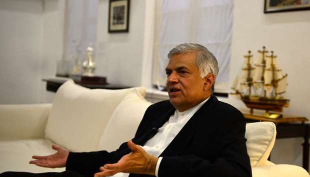 Sri Lanka's ousted prime minister Ranil Wickremesinghe speaks during an interview with AFP in Colombo.