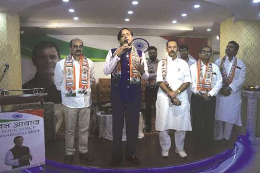 Congress leader Shashi Tharoor speaks at an event in Kolkata yesterday.