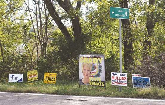 Campaign posters put up outside Leon, West Virginia.