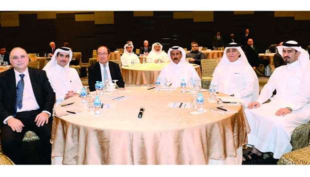 Sheikh Nawaf (second right), Hussein (left), al-Muftah (second left) among other dignitaries at the opening session of the u2018Energy Workshopu201d organised by Doha Insurance Group in association with Price Forbes at The Westin Doha Hotel on Tuesday. PICTURES: Shaji Kayamkulam