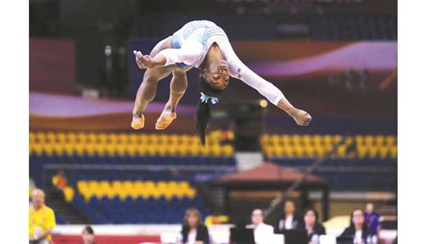 Simone Biles of the US became the first woman to win a fourth all-around world title in Doha last week. (AFP)