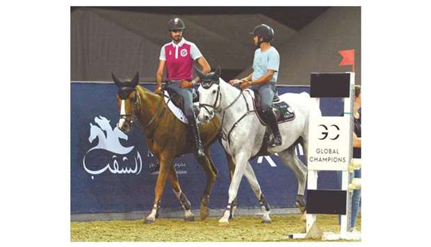 Qataru2019s Sheikh Ali bin Khalid al-Thani (L) and Bassem Mohamed will be hoping for a home win at the Global Champions Tour at Al Shaqab. PICTURE: Lotfi Garsi