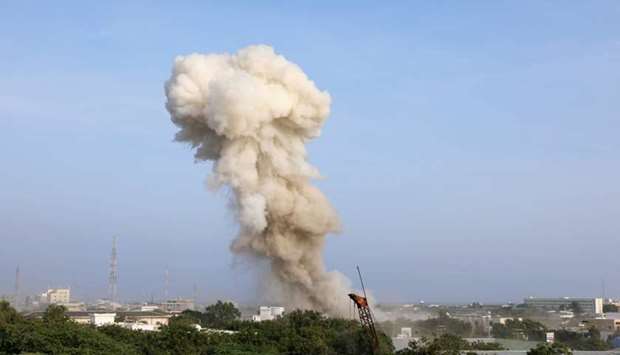 Smoke billows from the scene of an explosion in Mogadishu