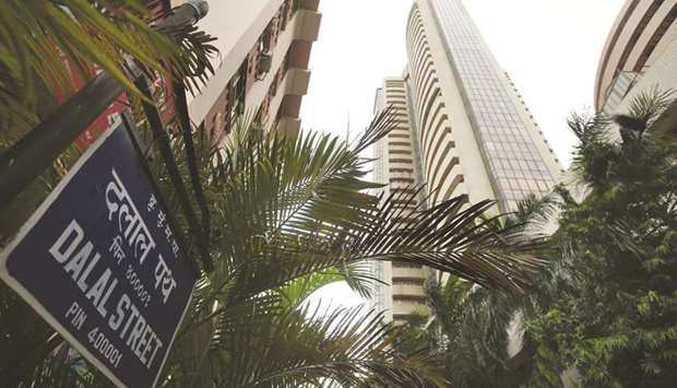 The Bombay Stock Exchange building in Mumbai. The Sensex closed down 0.22% to 35,159 points yesterday.