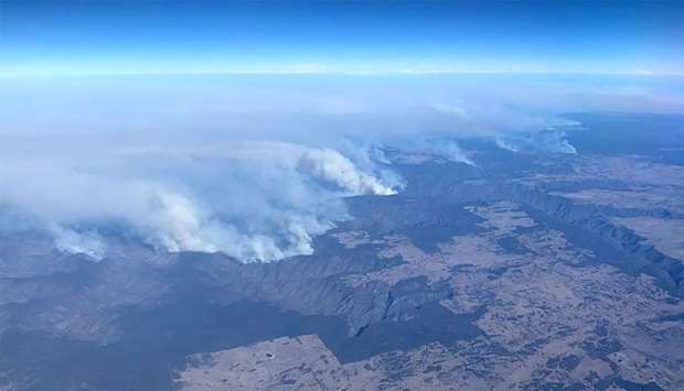 Photo  shows bushfires taken from a plane in over north eastern New South Wales.