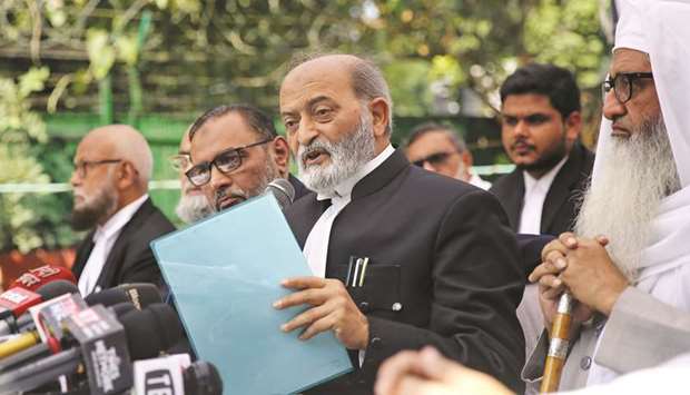 Zafaryab Jilani, a lawyer of All India Muslim Personal Law Board, speaks during a news conference in New Delhi yesterday.