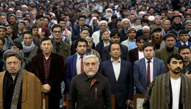 Afghanistan's presidential candidate Abdullah Abdullah attends a gathering with his supporters in Kabul, Afghanistan