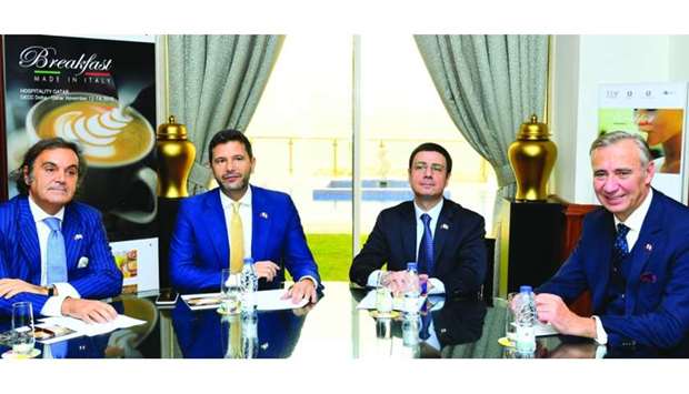 Italian ambassador Pasquale Salzano (2nd from left) during the press conference held to announce the u2018Breakfast Made in Italyu2019 initiative, which will make its debut at Hospitality Qatar slated from November 12 to 14 at the Doha Exhibition and Convention Centre (DECC). PICTURE: Ram Chand.