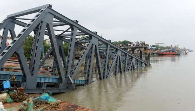 A collapsed jetty is pictured in Hatania Doania river after cyclone Bulbul hit the area in Namkhana, in the eastern state of West Bengal, India