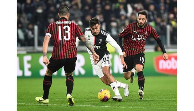 Juventusu2019 Paulo Dybala in action during the Serie A match against AC Milan at the Allianz Stadium in Turin on Sunday. (Reuters)