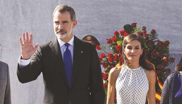 Spainu2019s King Felipe and Queen Letizia attend a wreath-laying ceremony at the Jose Marti monument in Havana, Cuba, yesterday.