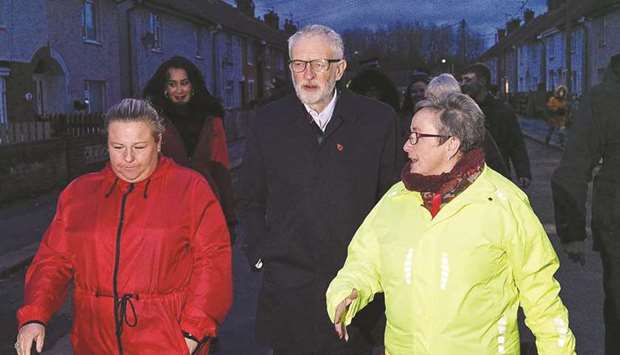 Labour Party leader Jeremy Corbyn meets flood affected residents during a visit to the Bentley suburb of Doncaster yesterday.