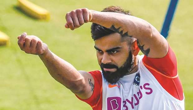 Virat Kohli during a training session ahead of the first Test match against Bangladesh at Holkar Cricket Stadium in Indore yesterday. (AFP)