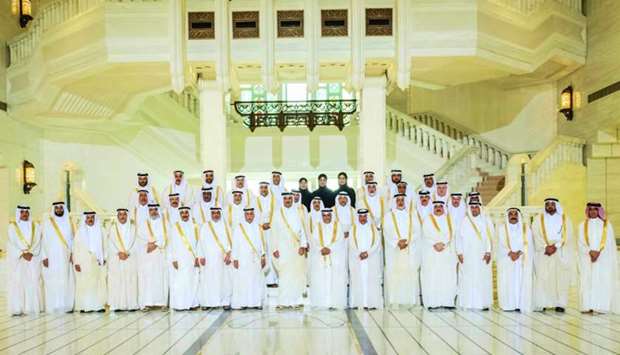His Highness the Amir Sheikh Tamim bin Hamad al-Thani with HE the Shura Council Speaker, Ahmed bin Abdullah bin Zaid al-Mahmoud and the council members
