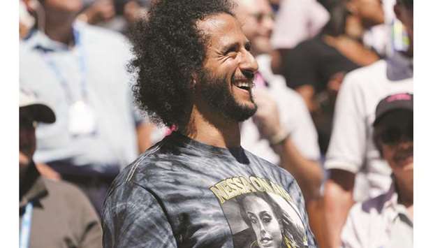 In this August 29, 2019, picture, former San Francisco 49ersu2019 quarterback Colin Kaepernick watches the 2019 US Open womenu2019s singles match between Naomi Osaka and Magda Linette in New York, United States. (AFP)