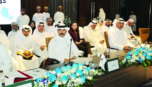 Qatar Chamber second vice chairman Rashid bin Hamad al-Athba, as well as board members Mohamed bin Mahdi al-Ahbabi and Abdul Rahman Abdul Jalil Abdul Ghani, during the consultative meeting held in Oman.