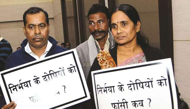 A file picture of Nirbhayau2019s parents Asha Devi and Badri Singh attending a prayer meeting organised to mark the sixth anniversary of the rape case in New Delhi on December 16, 2018. The parents have sought early execution of the convicts.