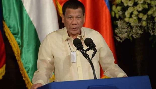 Philippine President Rodrigo Duterte speaking during a joint press conference on October 18 with his Indian counterpart at the Malacanang Palace in Manila