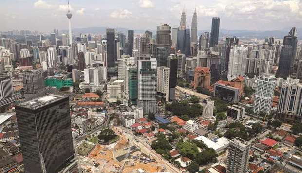 A view of the city skyline in Kuala Lumpur. Malaysiau2019s economic growth eased in the third quarter to its slowest pace in a year amid declining exports and weaker factory output. Gross domestic product rose 4.4% in the three months through September from a year ago, according to figures from the central bank last week.