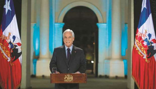 Chilean President Sebastian Pinera addresses the nation in Santiago.