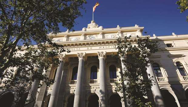 An external view of the Madrid bourse in Spain. A battle for the Madrid stock exchange erupted as Switzerlandu2019s SIX Group announced a $3.1bn takeover bid, minutes after Euronext confirmed its own interest.