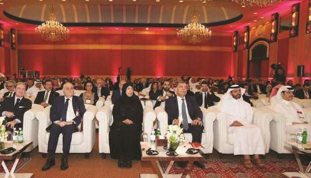 HE Dr Hanan Mohamed al-Kuwari along with other dignitaries at the opening session of the conference.