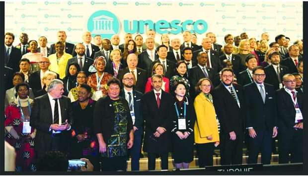 HE the Minister of Culture and Sports Salah bin Ghanim bin Nasser al-Aliwith other delegates attending the 40th session of the General Conference of Unesco.