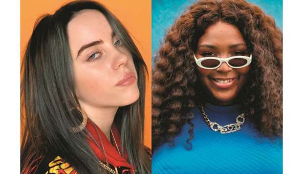 HOT RACE: As their momentum built this year, Lizzo, right, and Billie Eilish have earned massive audiences, widespread critical acclaim and celebrity admirers.