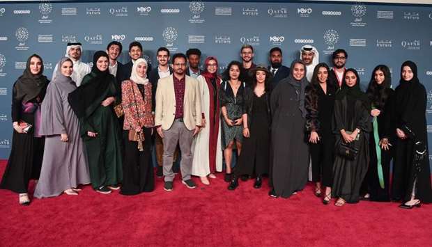 The 2019 'Made in Qatar' filmmakers during the 'Made in Qatar' red carpet at the Ajyal Film Festival on Tuesday in Doha